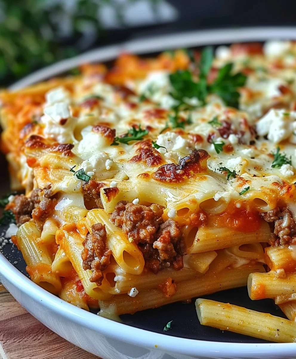 Griechischer Nudelauflauf mit Feta & saftigem Rinderhack