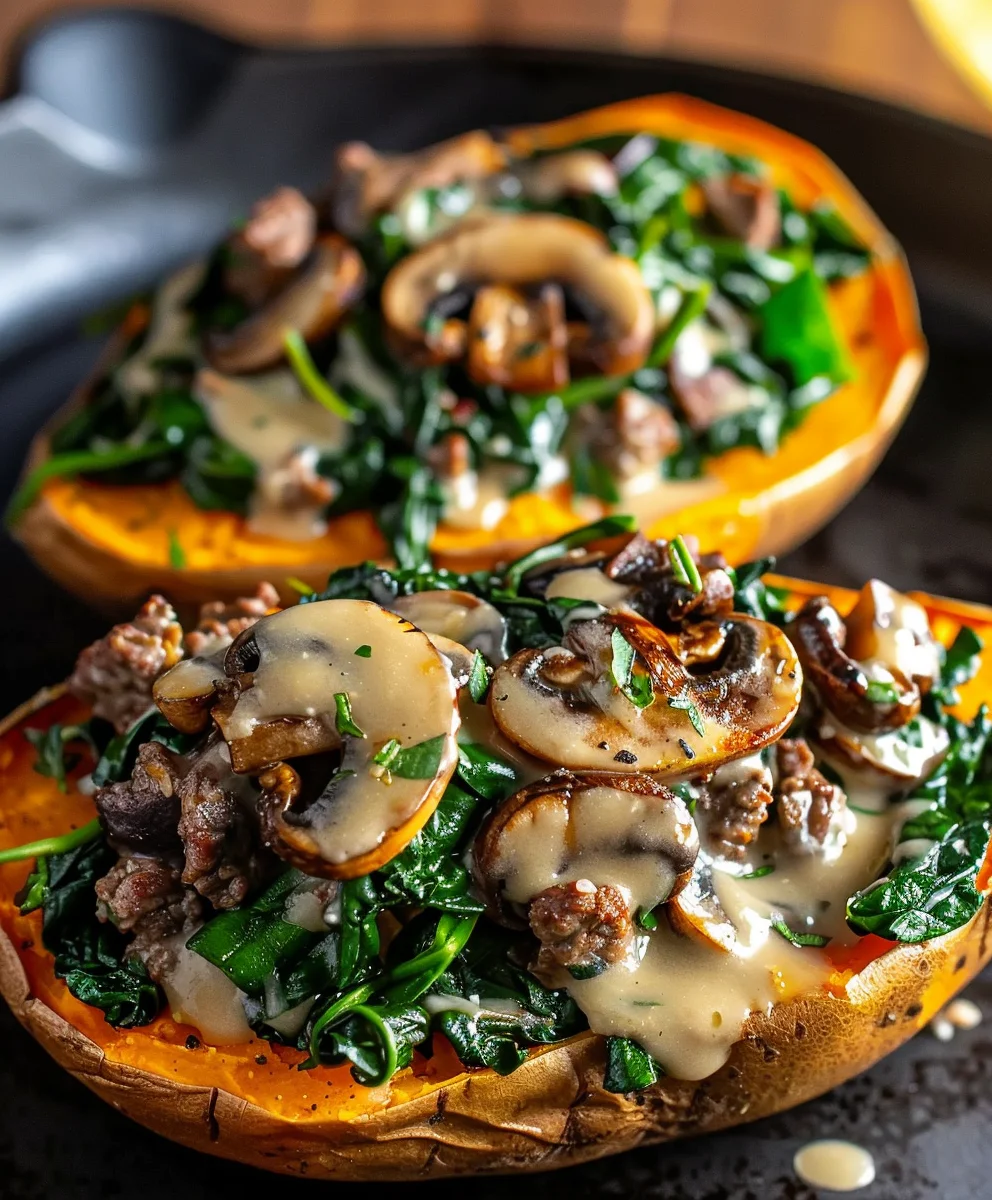 Ultimative Gefüllte Süßkartoffeln: Beef, Champignons, Spinat