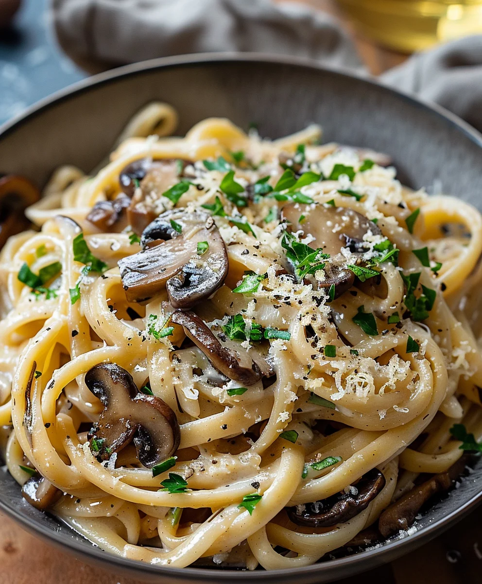 Karamellisierte Lauch-Pilz-Gruyère Pasta für Genießer