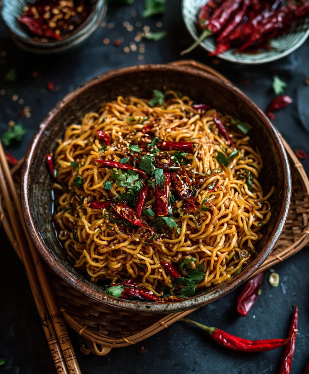 Aromatische Knoblauch-Chili-Nudeln mit Soja und Essig