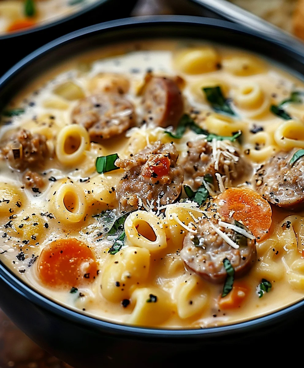 Cremige Parmesan Rinderwurst Ditalini Suppe
