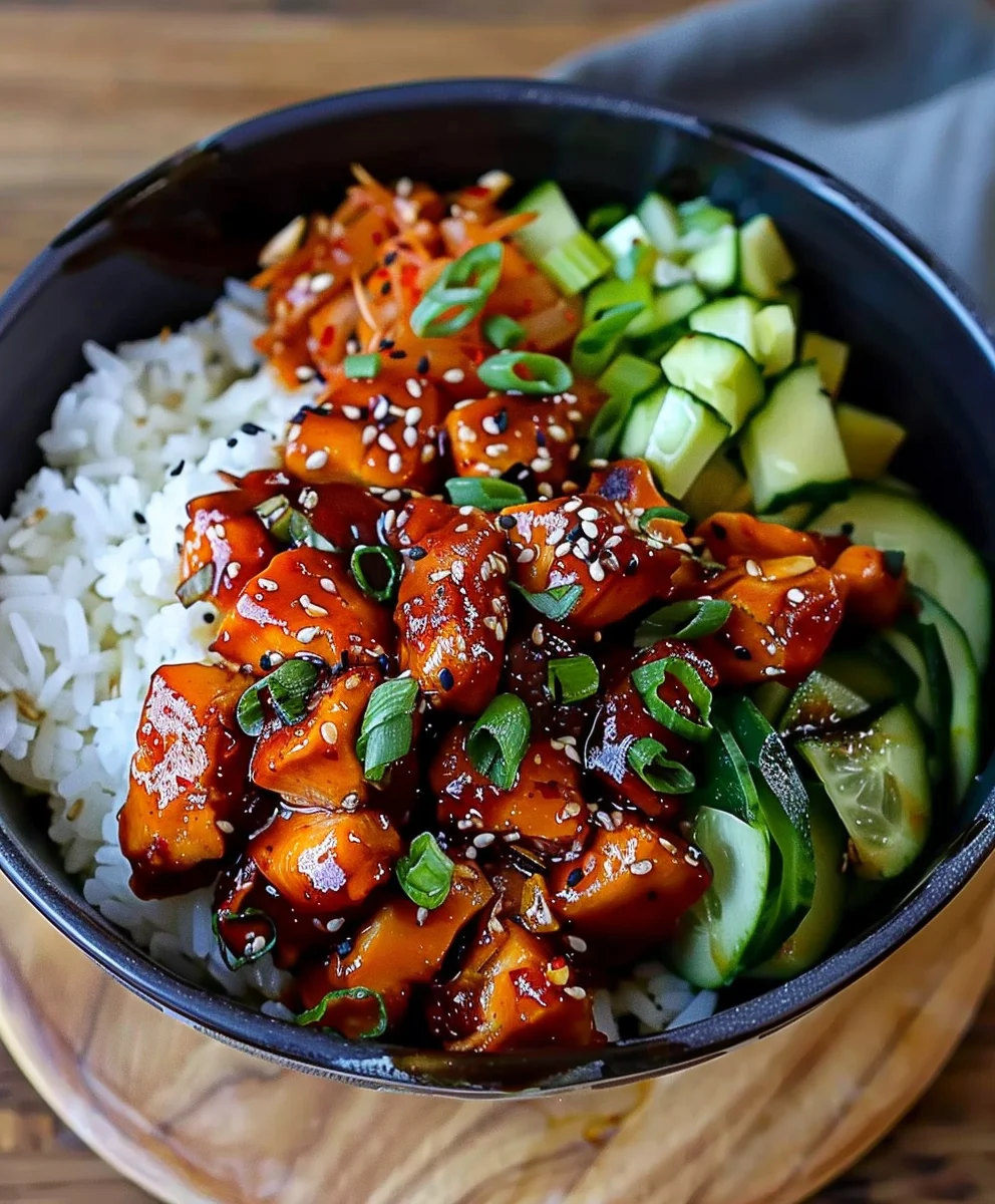 Scharfe Koreanische BBQ Hähnchen Reis Bowl