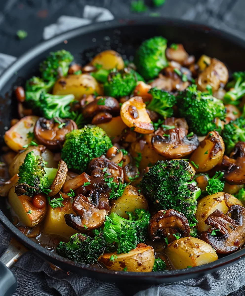 Brokkoli Kartoffel Pfanne mit Pilzen: Gesund, Einfach, Veggi