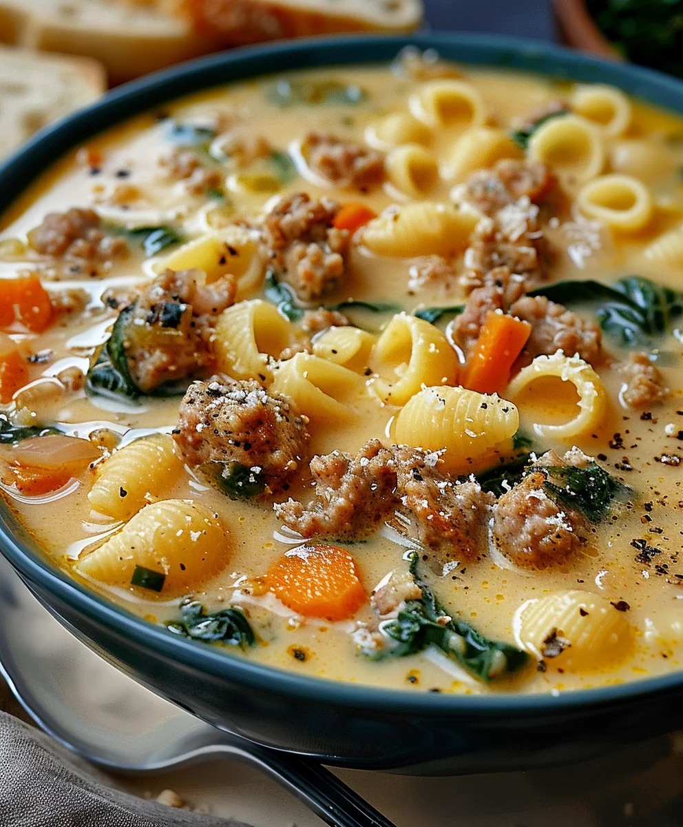 Cremige Parmesan Rinderwurst Ditalini Suppe genießen