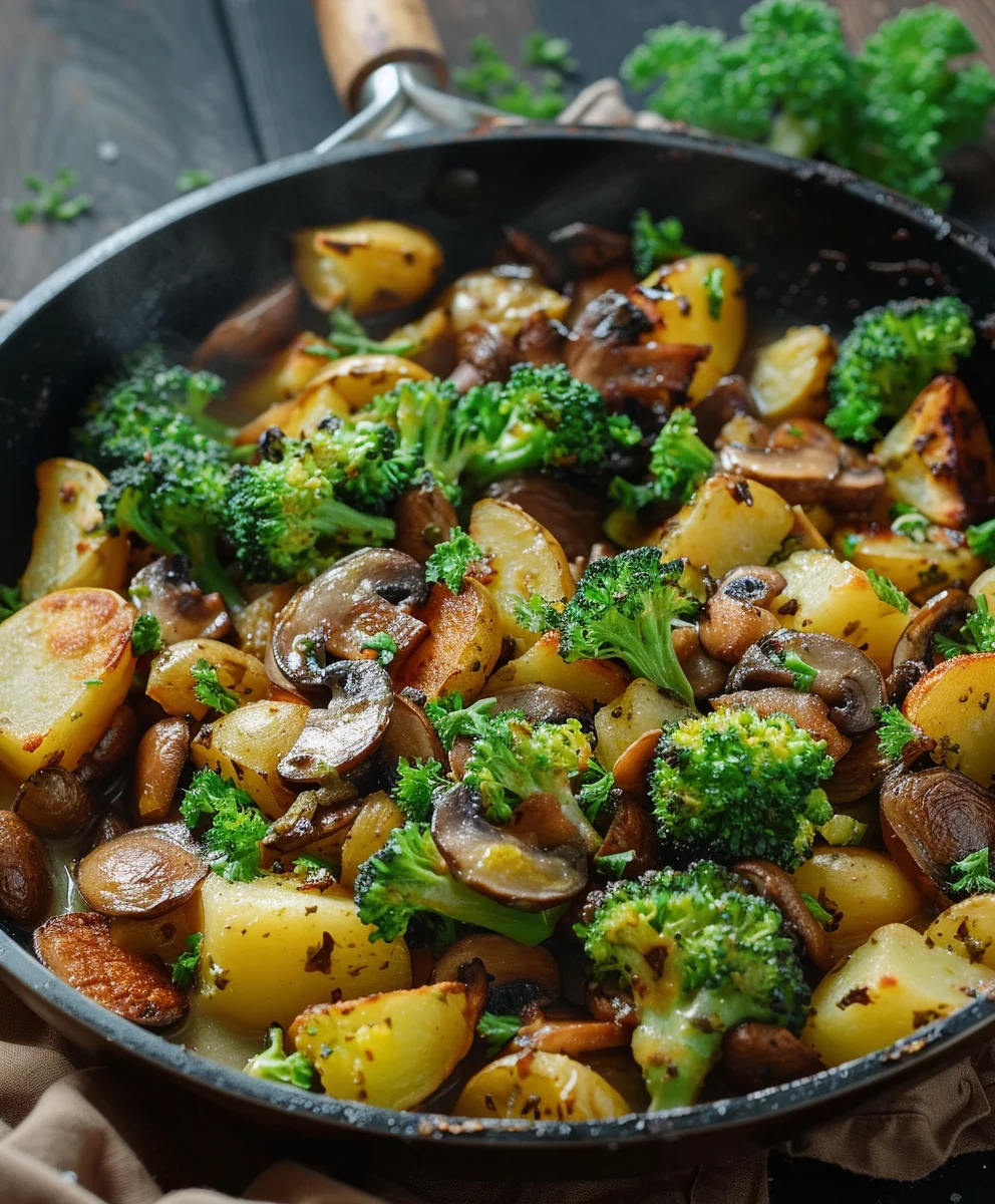 Brokkoli Kartoffel Pfanne mit Pilzen: Gesund, Einfach, Veggi