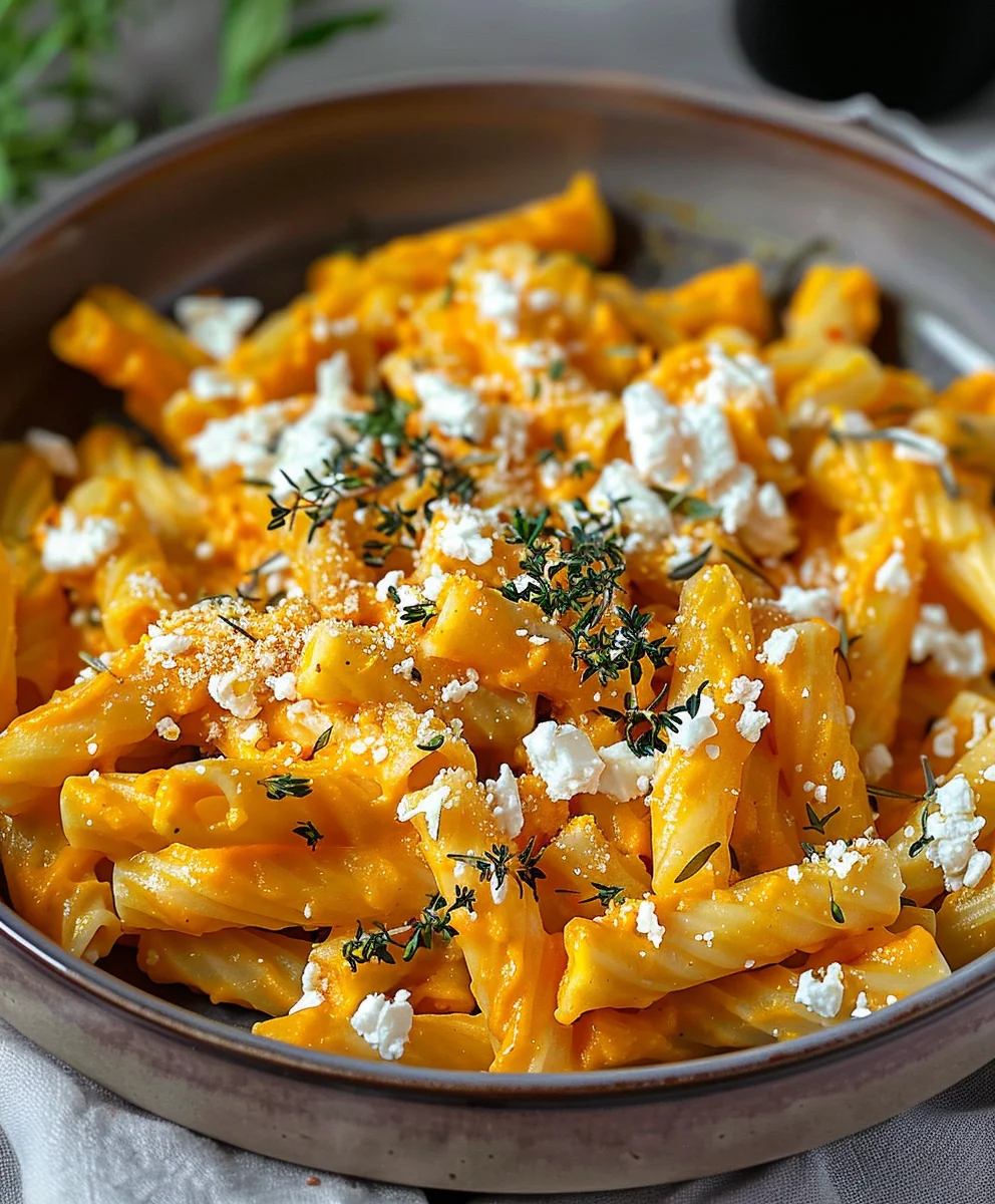 Cremige Pasta mit Kürbissauce & Feta: Dein schnelles Rezept!