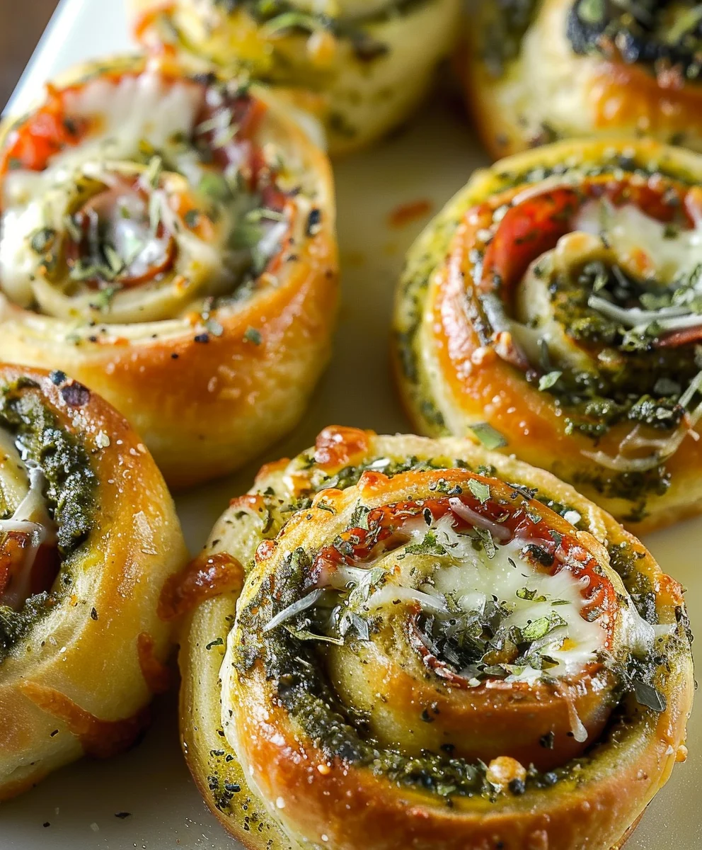 Leckere Pizzaschnecken mit Pesto & Mozzarella selbst backen!