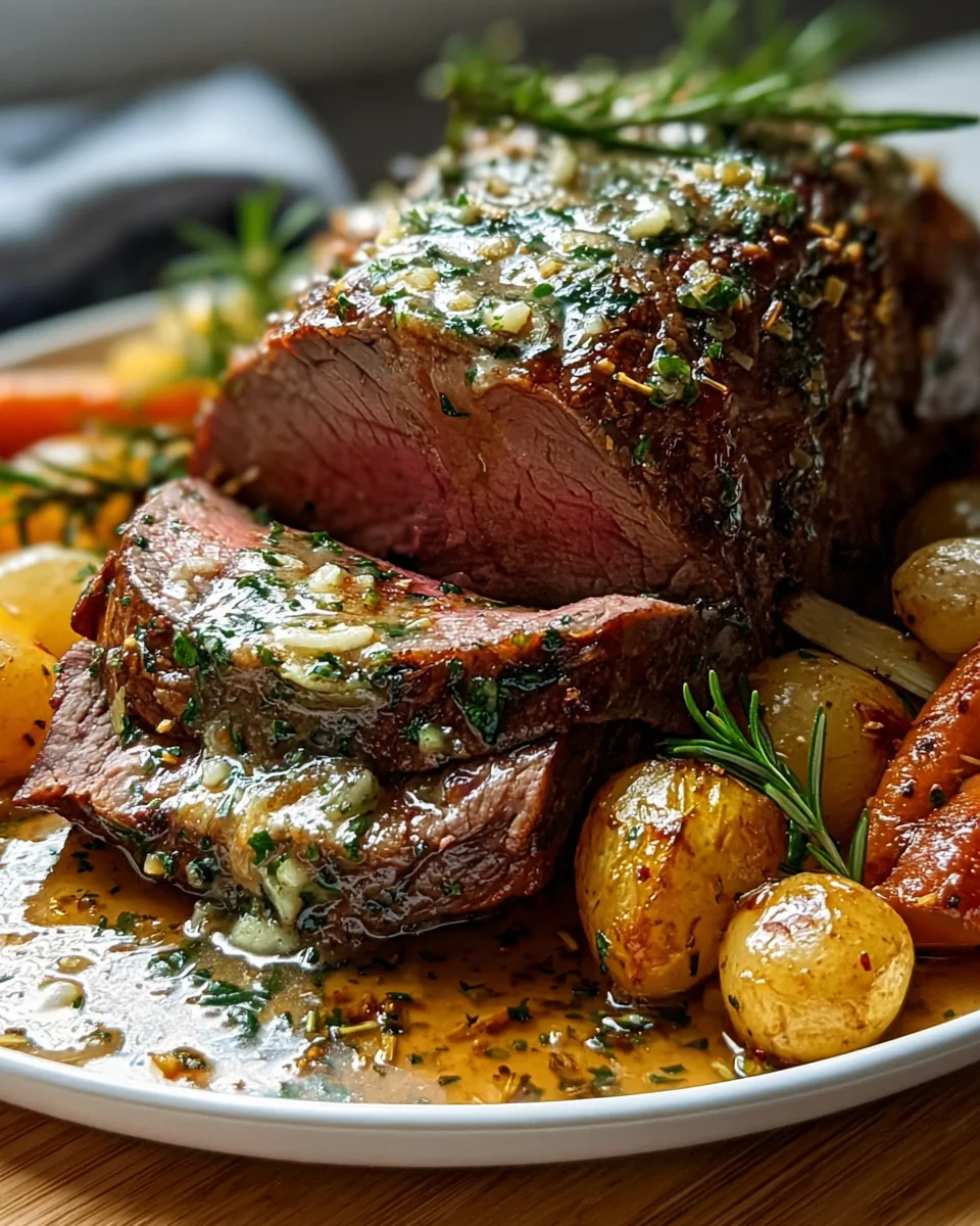 Aromatischer Rindfleisch Krauterbraten mit Knoblauch Butter