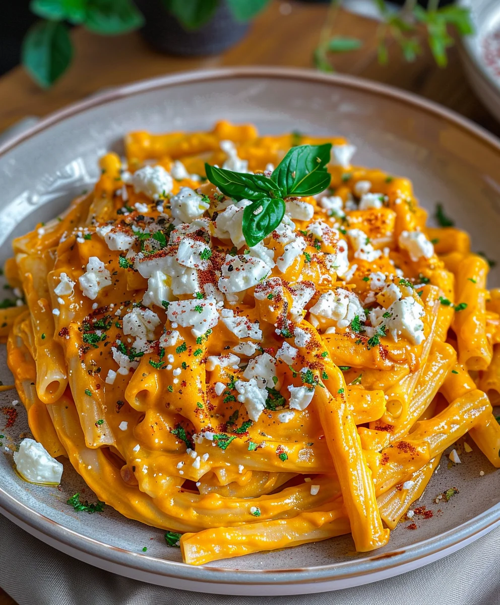 Rezept: Cremige Pasta mit Kürbissoße und Feta – Einfach lecker!