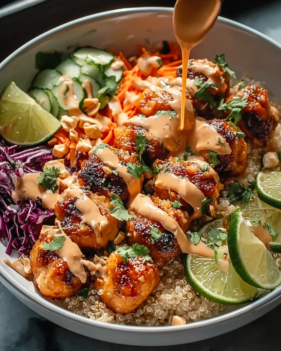 Köstliche Süß-Chili Hähnchen Bowl mit Kokos-Limetten Drizzle