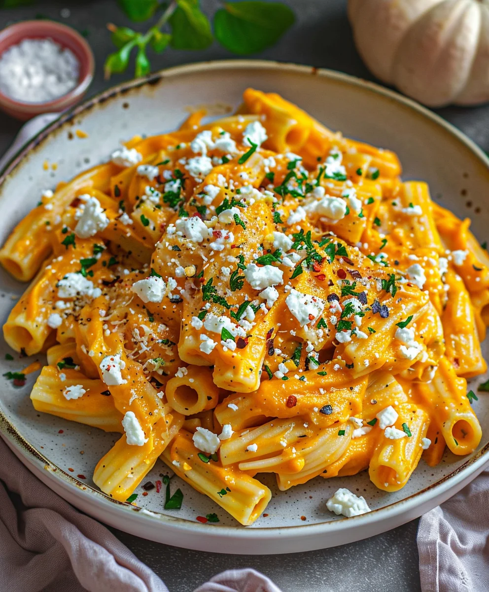 Rezept: Cremige Pasta mit Kürbissoße und Feta – Einfach lecker!