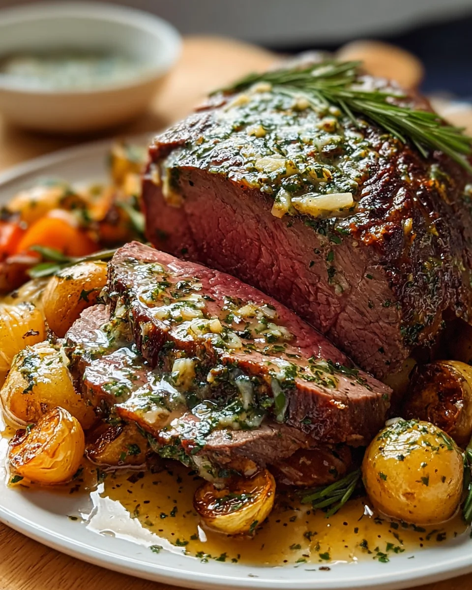 Aromatischer Rindfleisch Krauterbraten mit Knoblauch Butter
