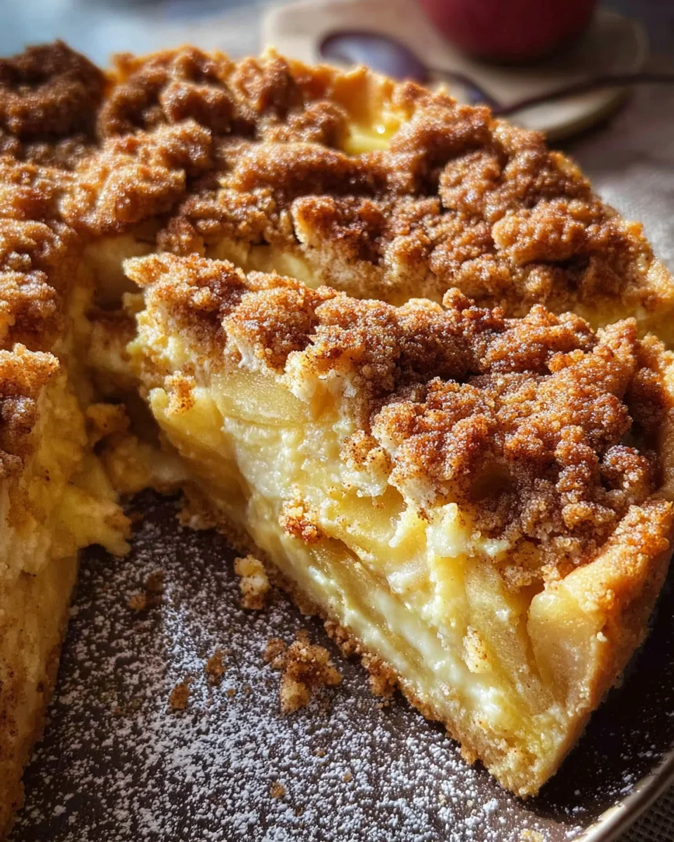 Apfelkuchen mit cremigem Pudding und knusprigen Streuseln