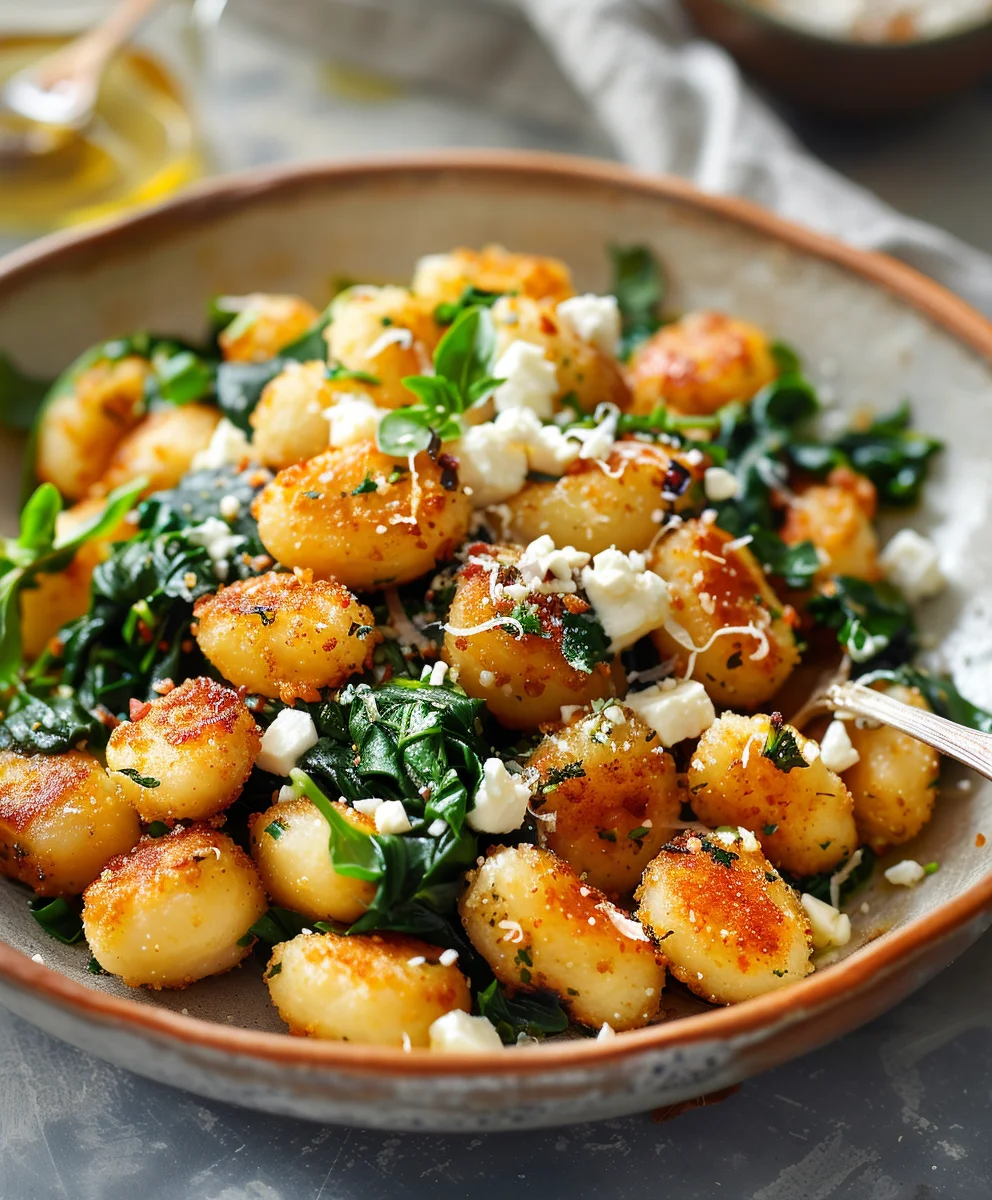 Knusprige Gnocchi mit Spinat und Feta – schnell & köstlich!