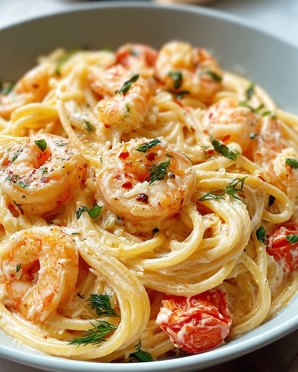 Traumhafte Spaghetti mit Garnelen in cremiger Frischkäsesauce