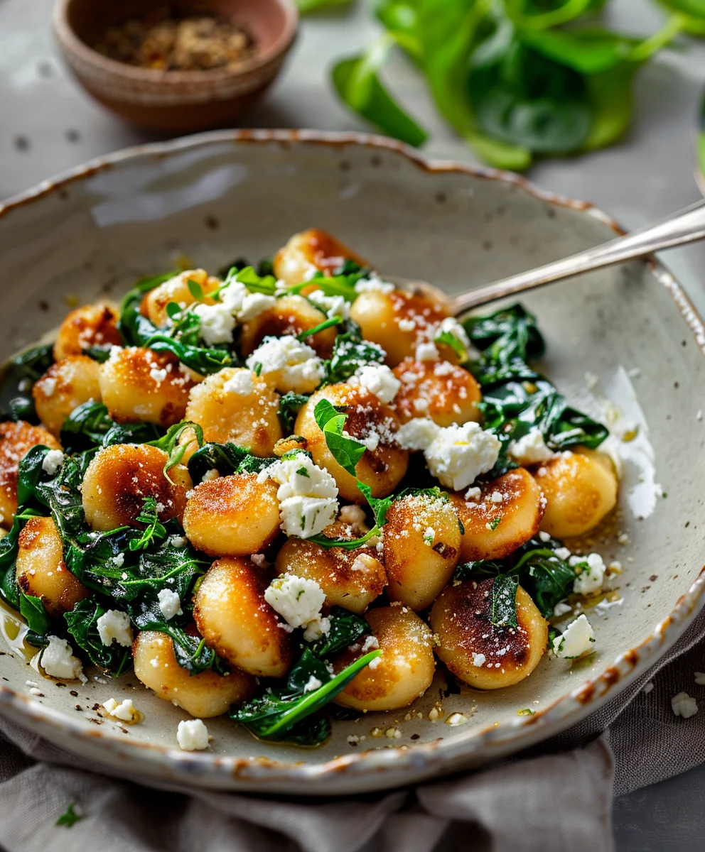 Knusprige Gnocchi mit Spinat und Feta – schnell & köstlich!