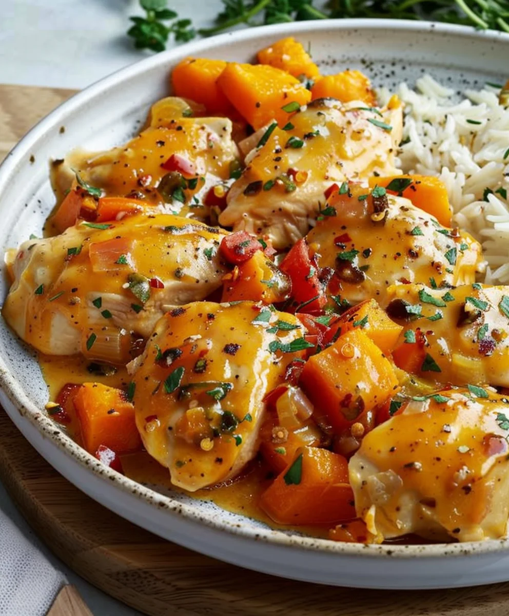 Cremige Kürbis Hähnchen Pfanne – Perfekt für den Herbst