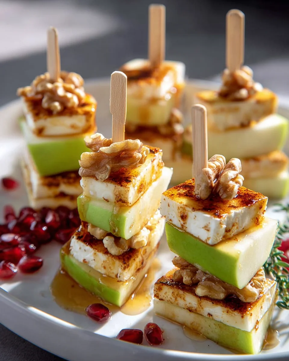 Leckere Apfel Camembert Spieße mit Walnüssen genießen!
