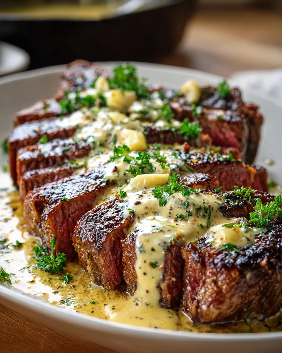 Knoblauchbutter-Steak mit Parmesan-Sahnesoße – lecker!