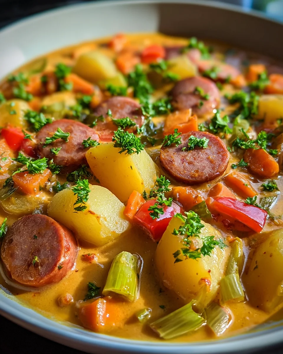 Rezept: Würziger Kartoffel Wurst Eintopf – Schnell & Lecker!