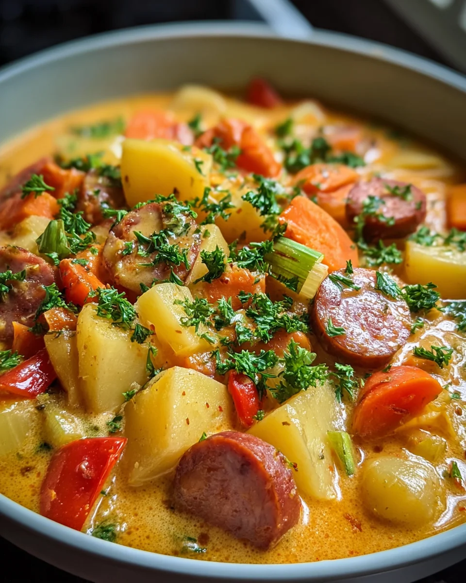 Rezept: Würziger Kartoffel Wurst Eintopf – Schnell & Lecker!