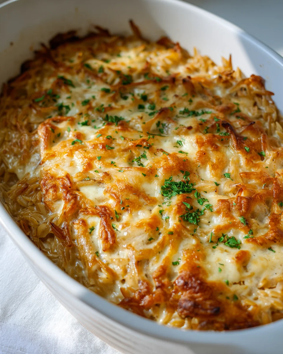 Französischer Zwiebel-Orzo-Auflauf: Dein cremiger Genuss!