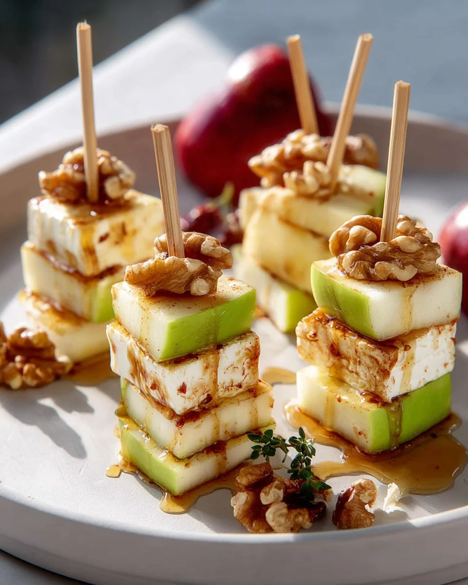 Leckere Apfel Camembert Spieße mit Walnüssen genießen!