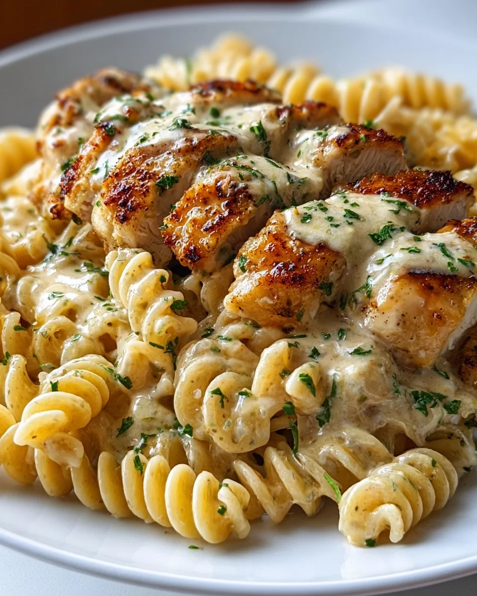 Creamy Garlic Parmesan Chicken With Cheesy Twisted Pasta