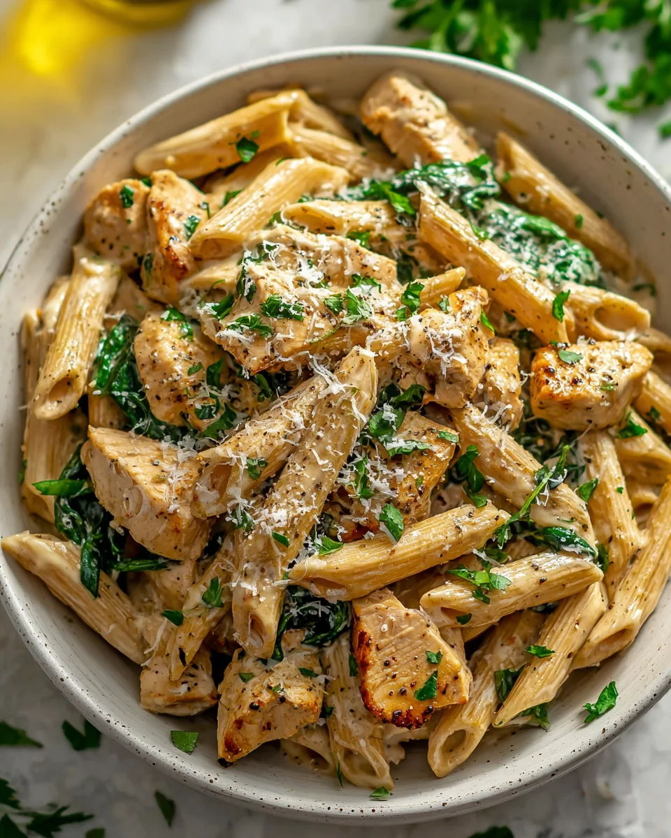 Gesunde Knoblauch-Parmesan-Hühnchen-Pasta für jeden Tag