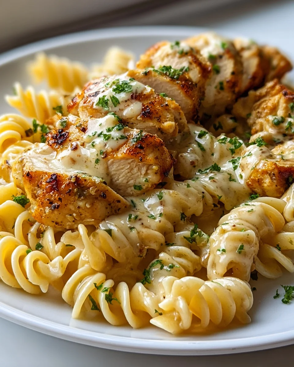 Cremiges Knoblauch-Parmesan-Hühnchen mit Käse-Pasta