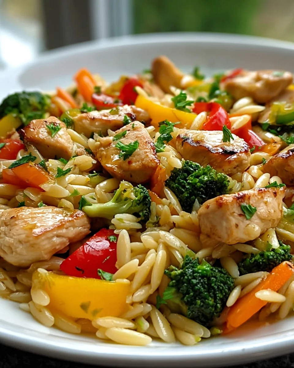Lemon Chicken Veggie Orzo Stir Fry