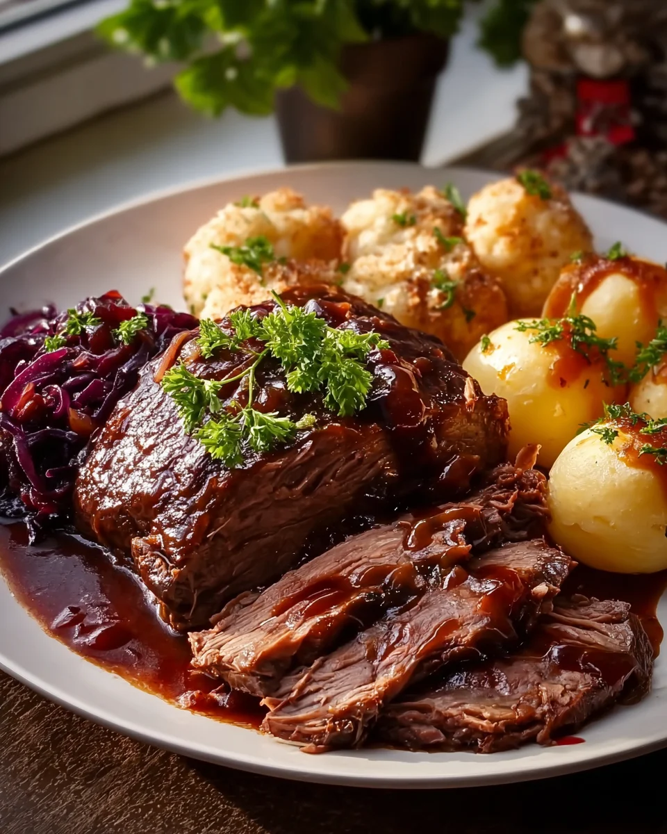 Saftiger Weihnachtsbraten mit Traubensaft-Zwiebelsauce