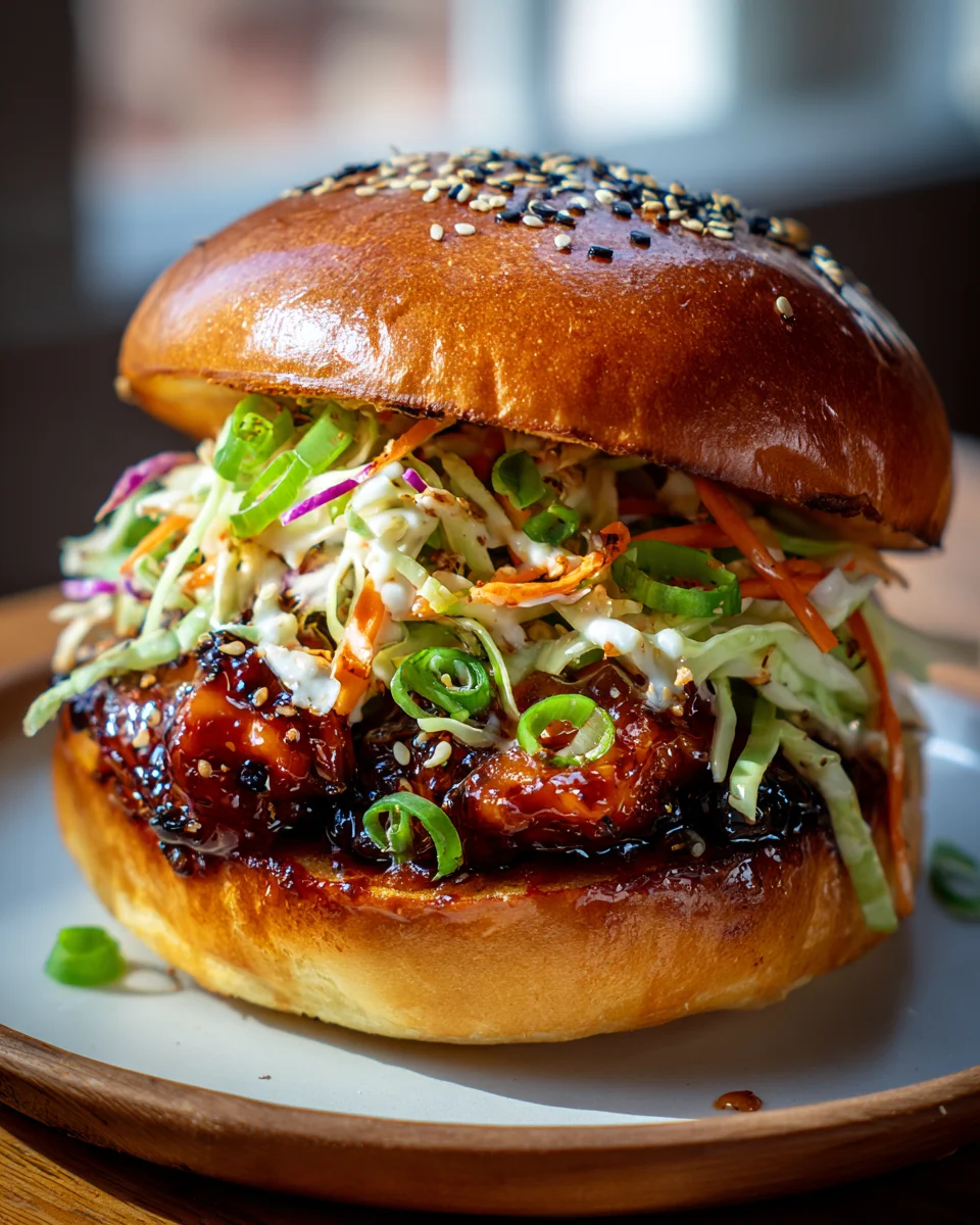 Koreanisches BBQ Chicken Sandwich mit knackigem Kohl-Slaw