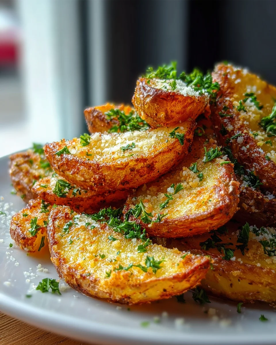 Knusprige Knoblauch Parmesan Kartoffelspalten – Rezept
