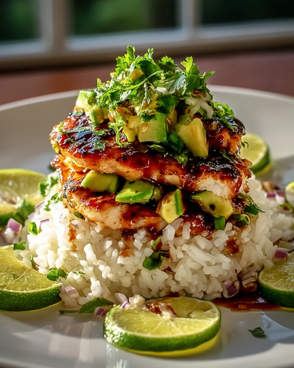 Süß-saurer Traum: Honig-Limette Hähnchen-Reis-Avocado-Stapel
