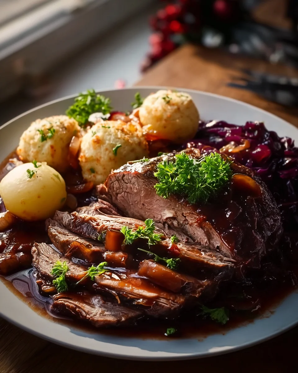 Saftiger Weihnachtsbraten mit Traubensaft-Zwiebelsauce