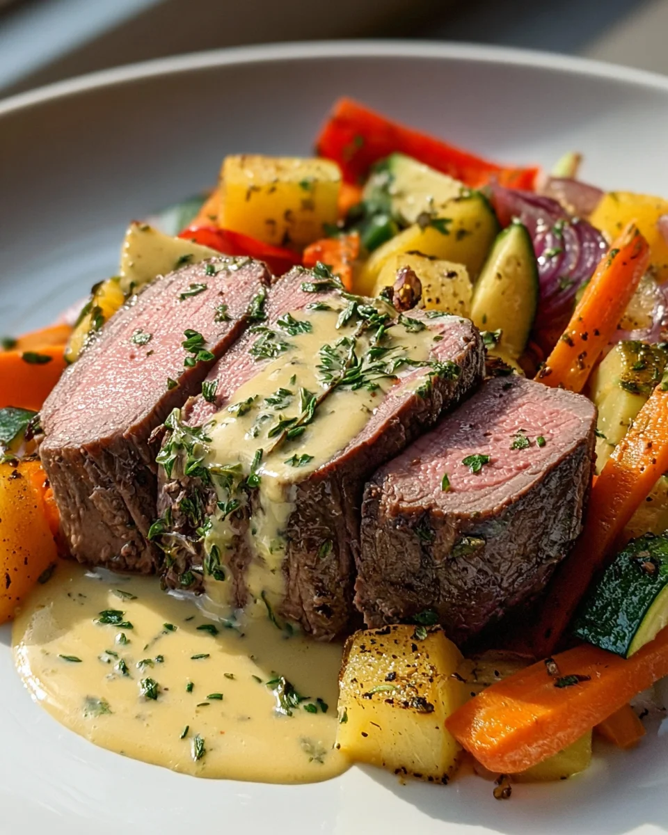 Rinderfilet mit Knoblauch-Dijon-Sahnesauce genießen