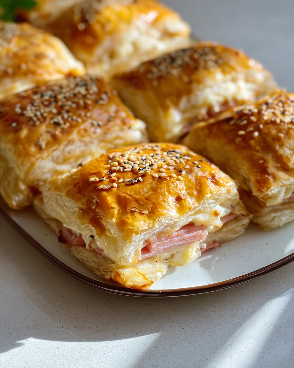 Blätterteig gefüllt mit Rinderschinken & Käse: Lecker!