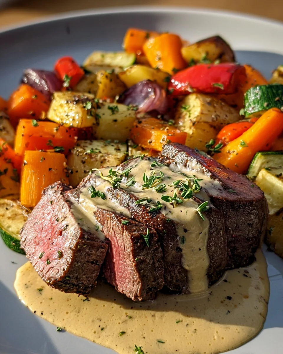 Rinderfilet mit Knoblauch-Dijon-Sahnesauce genießen