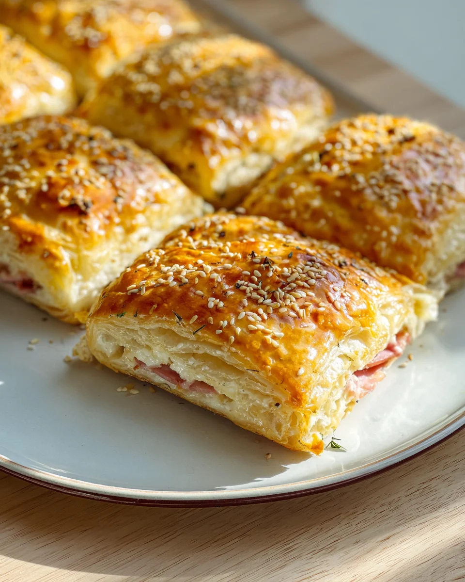 Blätterteig gefüllt mit Rinderschinken & Käse: Lecker!