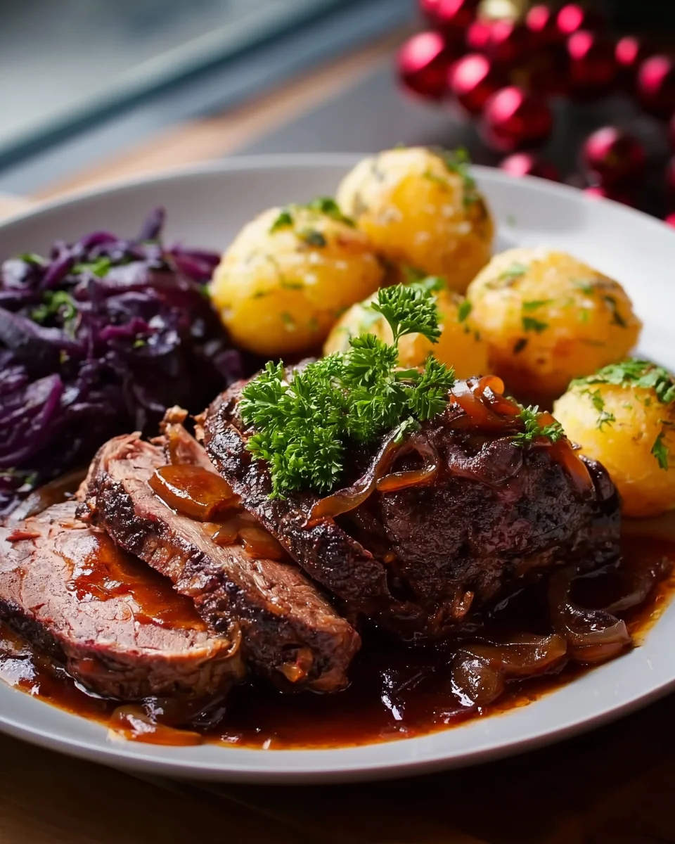 Weihnachtsbraten mit Rotwein-Zwiebelsauce für festliche Tage