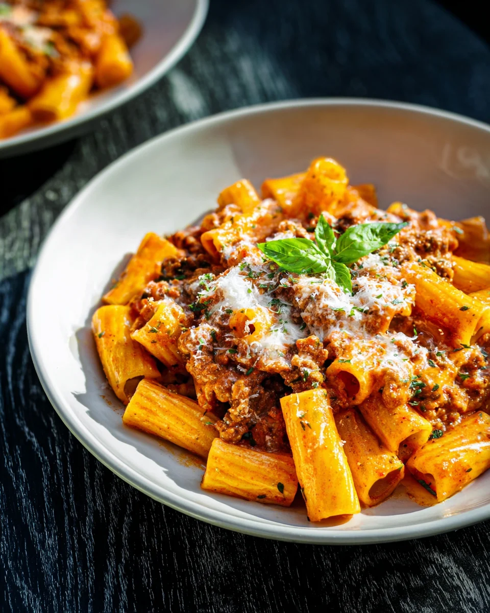 Leckere Rigatoni Mafiosi mit herzhaftem Rindfleisch Rezept