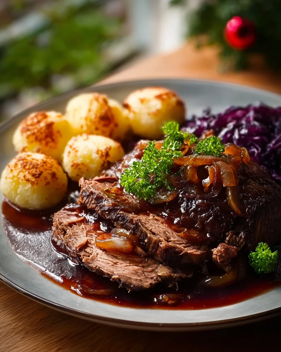 Weihnachtsbraten mit Rotwein-Zwiebelsauce für festliche Tage