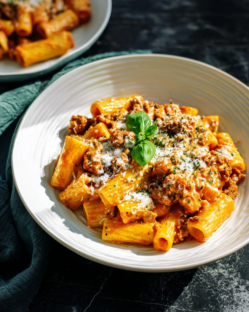 Leckere Rigatoni Mafiosi mit herzhaftem Rindfleisch Rezept