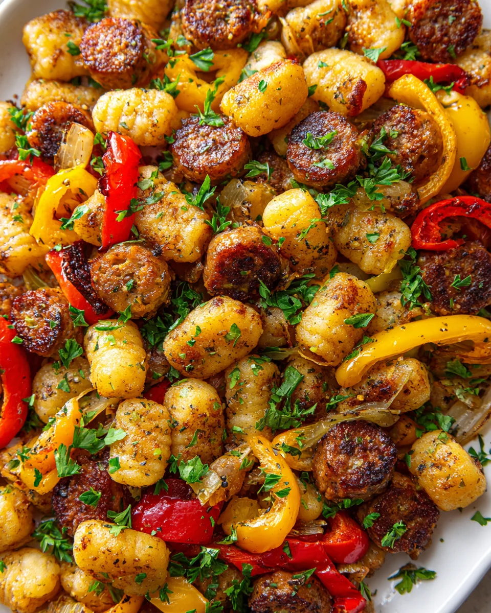 Knusprige Gnocchi, Rinderwurst & Paprika vom Blech