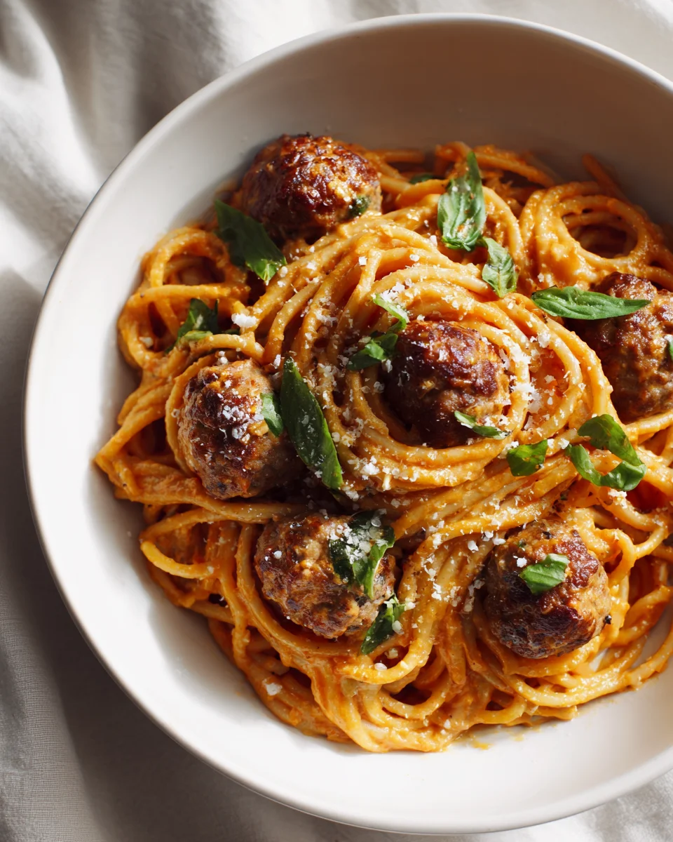Herzhafte Toskana-Pasta: Rinder-Hackbällchen & geröstete Paprika
