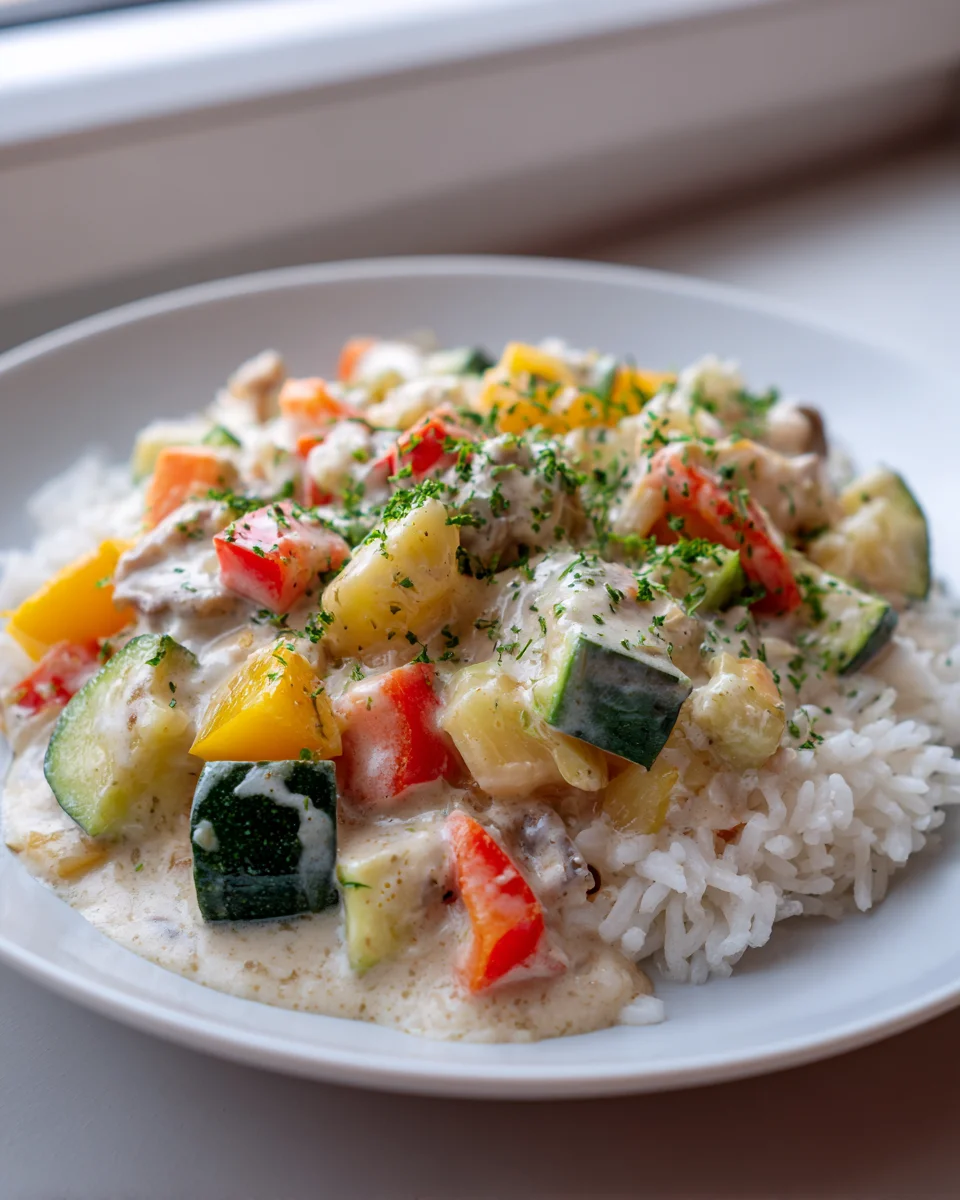 Reis mit Gemüse & Frischkäse-Sauce: Cremig & köstlich!