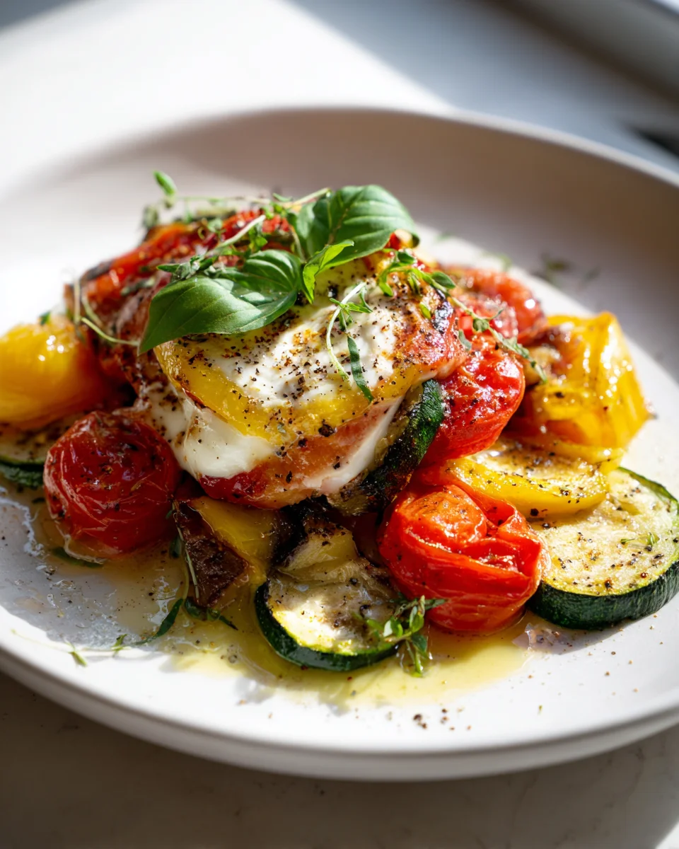 Überbackener Mozzarella auf Ofengemüse: Schnell & lecker!
