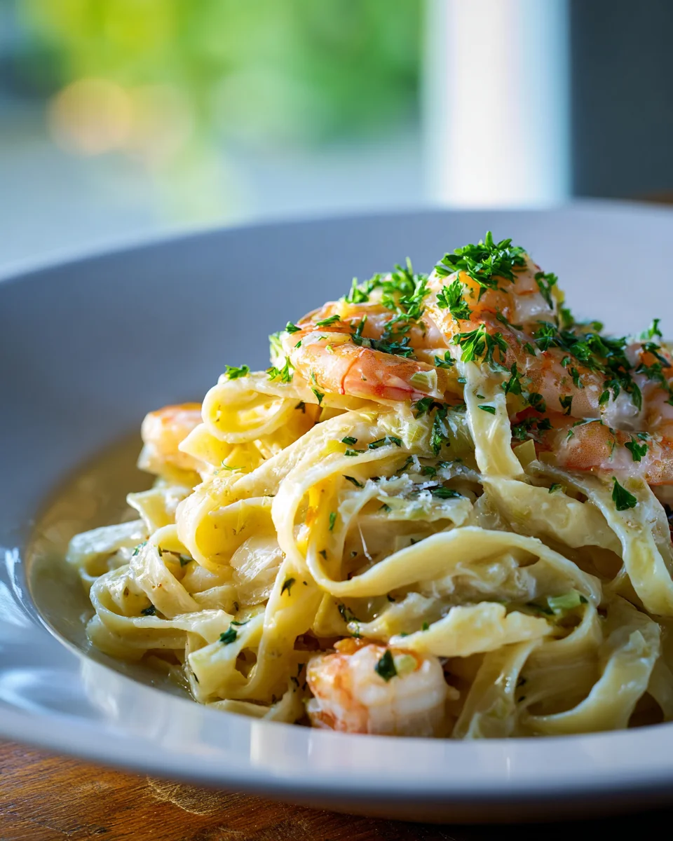 Cremige Lauch-Garnelen Pasta: Weißer Traubensaft für Aroma!