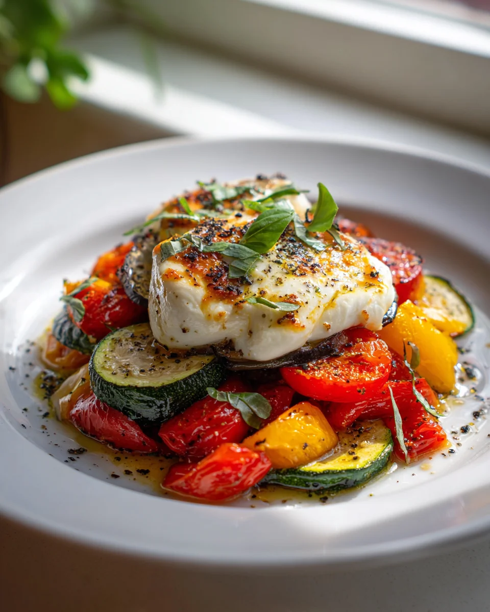 Überbackener Mozzarella auf Ofengemüse: Schnell & lecker!